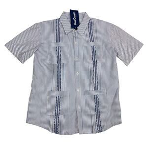 NWT Blue Quail Size 12 Blue & Orange Guayabera